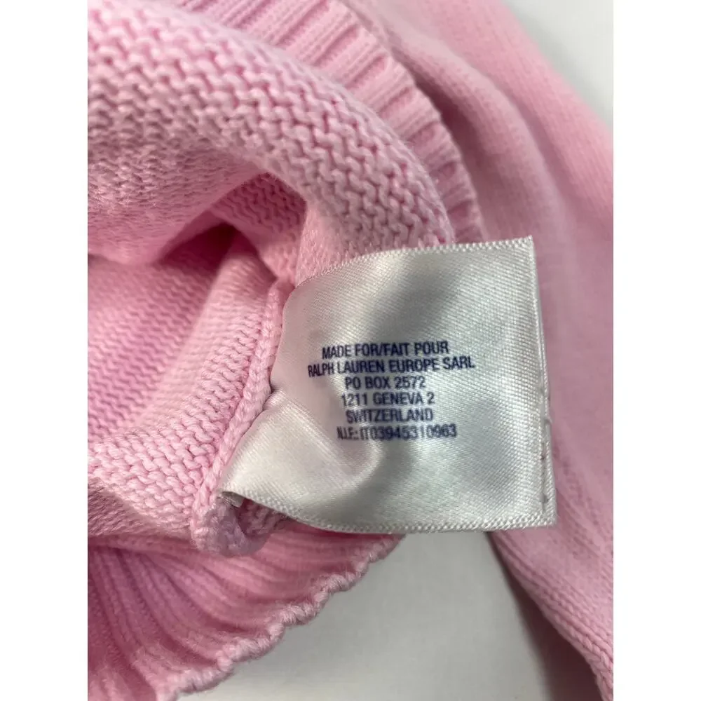Ralph Lauren Girls 2T Pink Cotton Knit Zip Up Big Pony Hoodie Sweater Cardigan